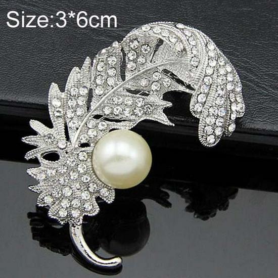 Elegant Pearl Rhinestone Feather Brooch - Women s Evening Gown  Suit Accessory Zhenyao Jewelry
