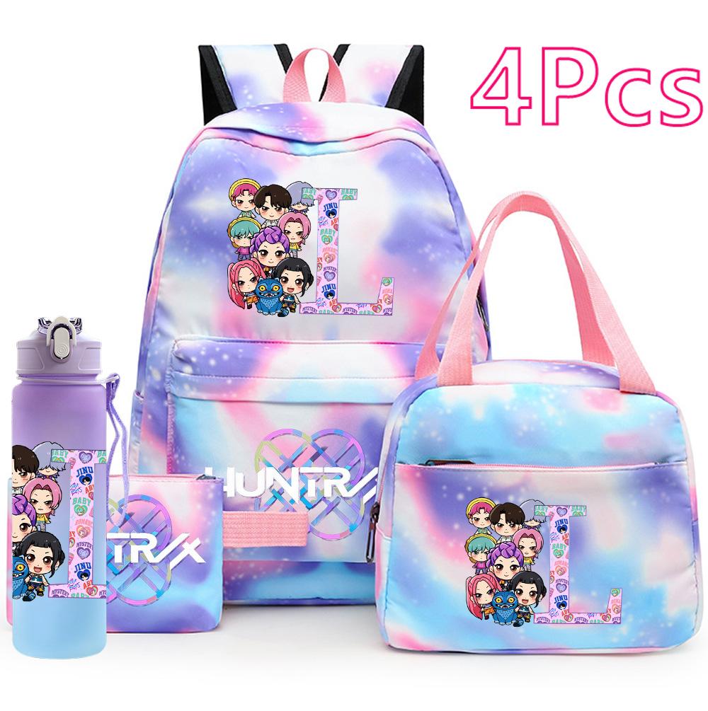 4Pcs/set K-Pop Printed Backpack Handbag Pencil Case 750Ml Water Bottler for Teenager Boy Girl Schoolbag Large Capacity Waterproof Bookbag Kid Gift