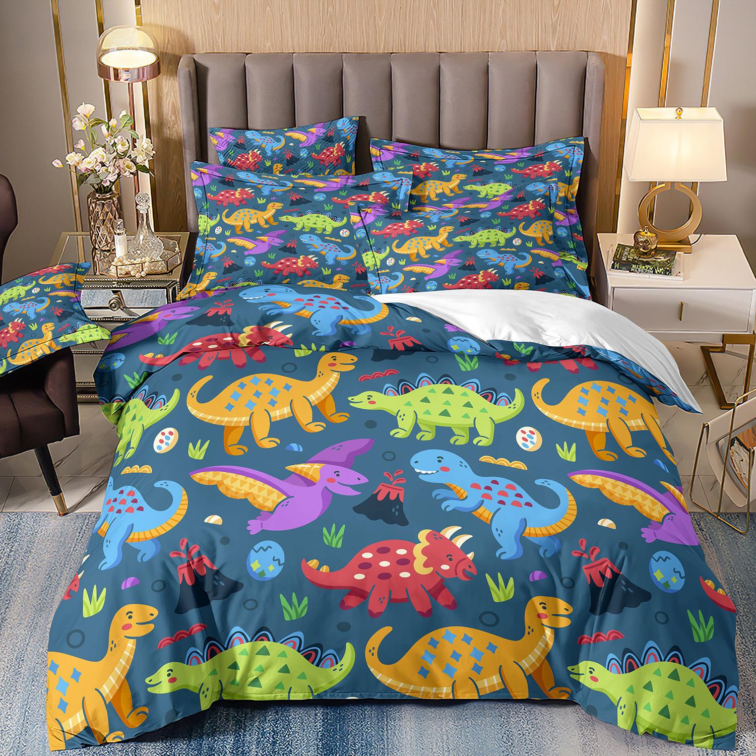 

3D Digital Printing Cartoon Animal Dinosaur Children S Quilt Set Three-Piece Bedding cover 70 * 133 and 50 * 75 * 1