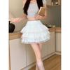 White lace cake fluffy skirt women's sweet skirt A-shaped skirt high waist and thin anti-light ballet skirt