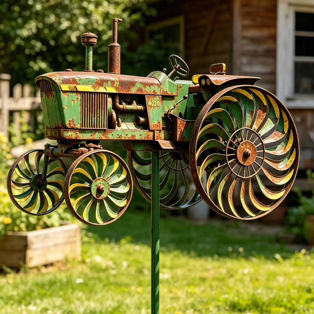 Tractor Windmill Stake Noiseless Unique Outdoor Sculptures Sun-resistant Ground Windmills for Patio Yard Garden for Outdoor