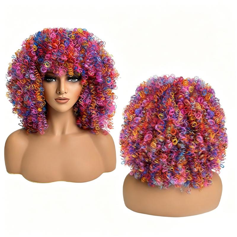 

Colored Short Curly Synthetic Hair Wigs with Bangs for Women Cosplay
