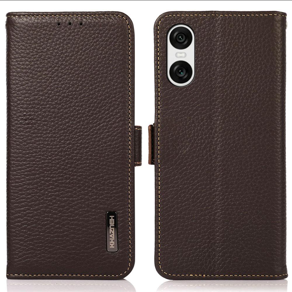 KHAZNEH For Sony Xperia 10 VI Case Genuine Cow Leather Phone Cover RFID Blocking Wallet