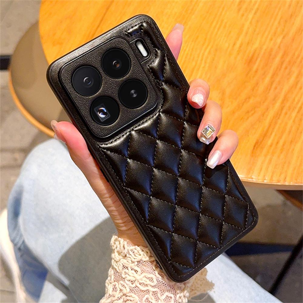 

For Xiaomi 15 Pro Case Rhombus Stitching PU Leather+TPU Shockproof Phone Cover Black