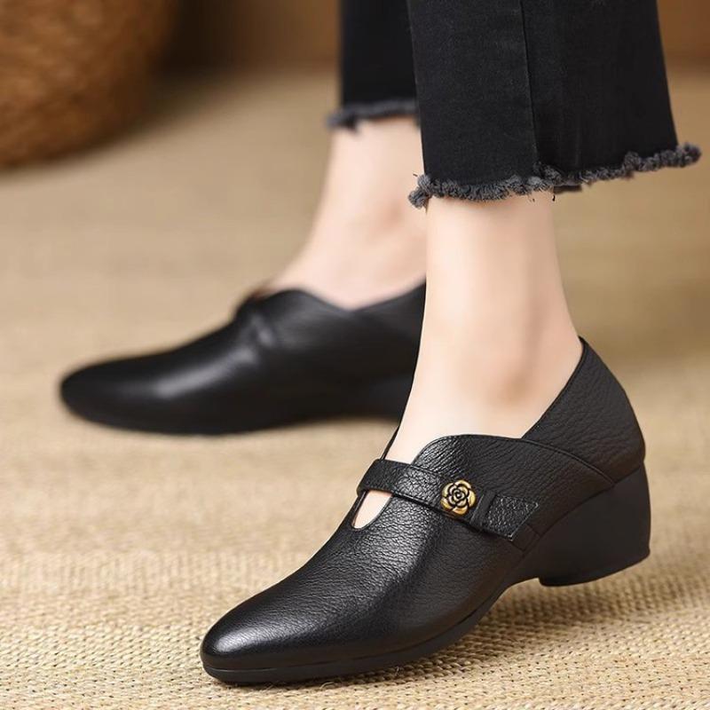 Small leather shoes one-pedal shoes autumn new pointed comfortable soft sole Mary Jane shoes wedge single shoes women