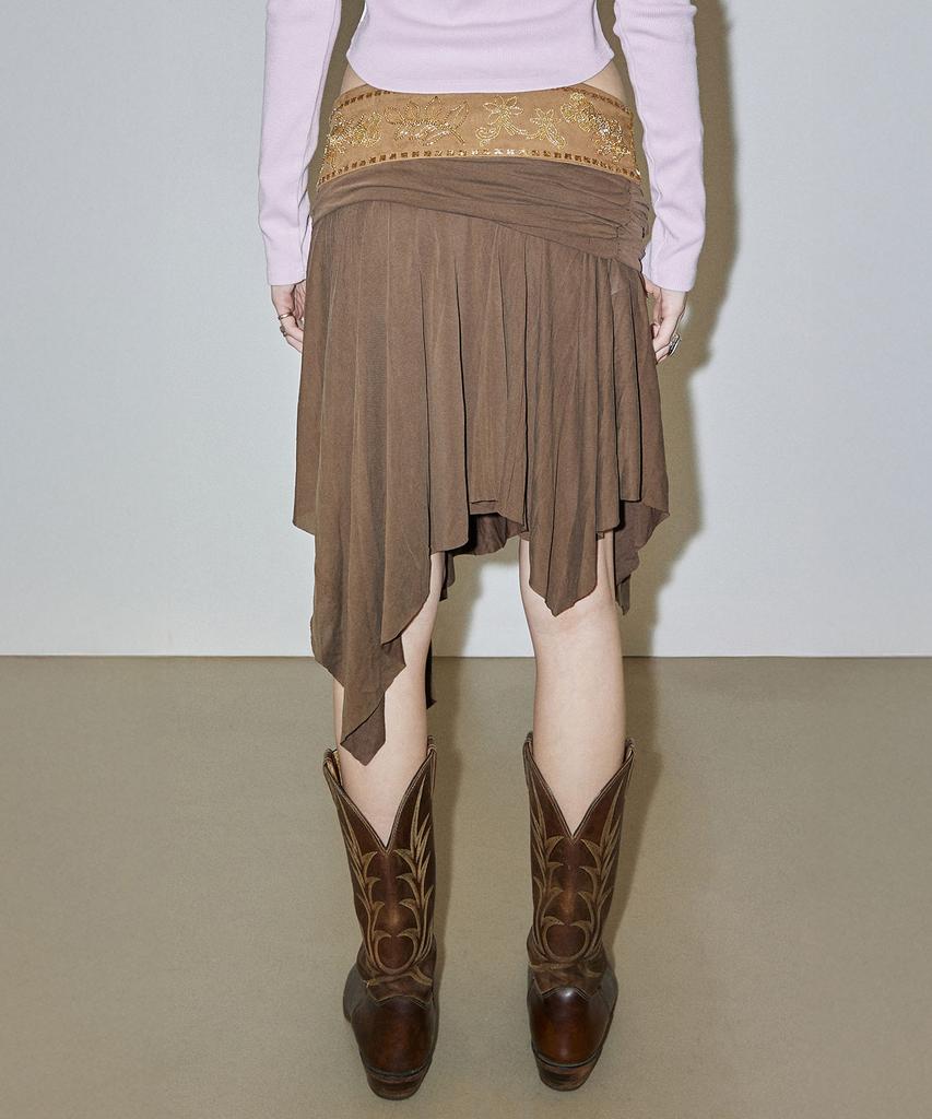 Sculpter Beaded Jersey Skirt Brown