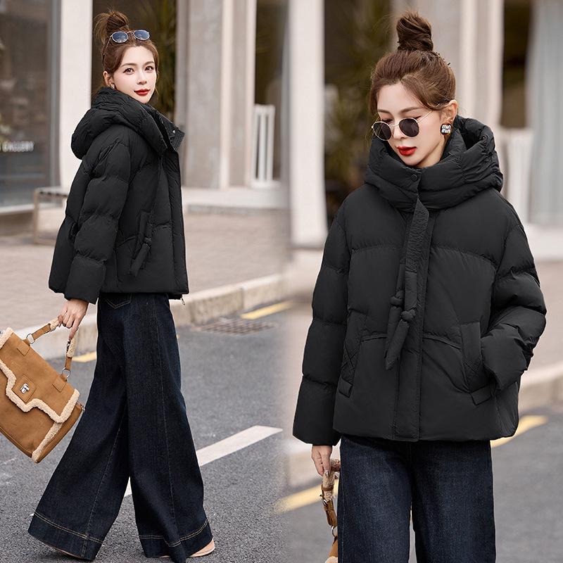 

Женская зимняя модная короткая пуховая куртка свободного кроя WN6102 M: 90-120 jin чёрный