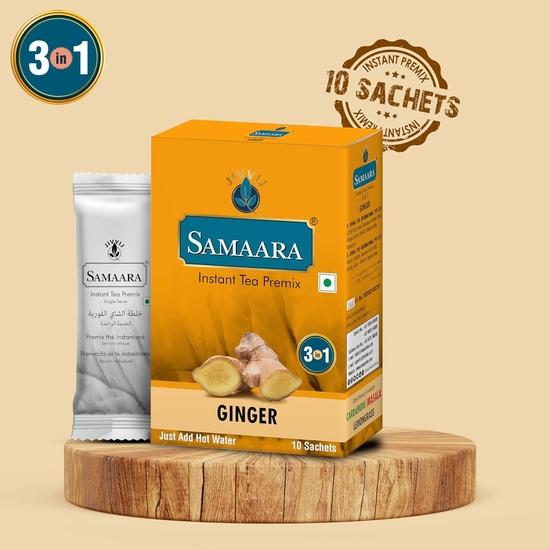 Samaara Instant Teapulverposer | Sitronggress | Ingefær Adrak | Smaksatt Assam Svart Te Pulver | 20 Poser Boks 300g