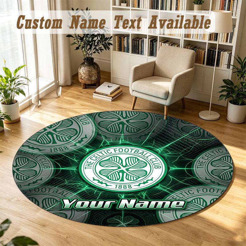 Round Rug Custom NameCeltic FC Pattern Non Slip Carpet Home Floor Decor