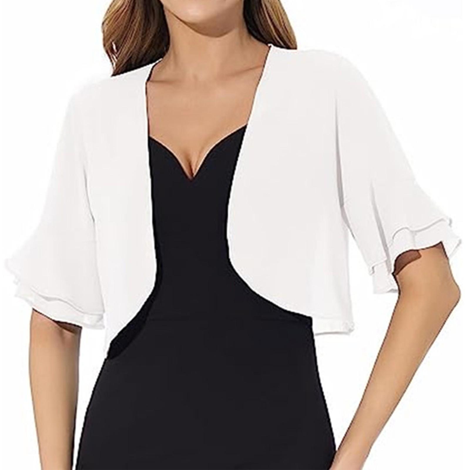 

Women s Fashion Casual Summer Cardigan Half Open Collar Ruffle Sleeve Short Sleeve Coats And Tops XL білий
