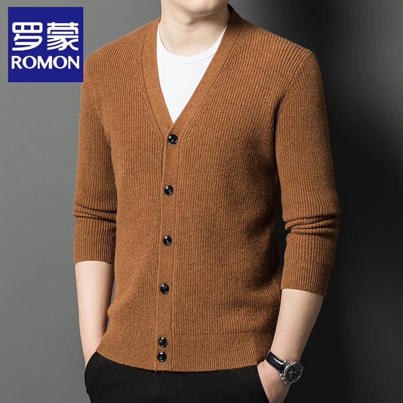 ROMON Men's 100% Wool V-Neck Cardigan Sweater
