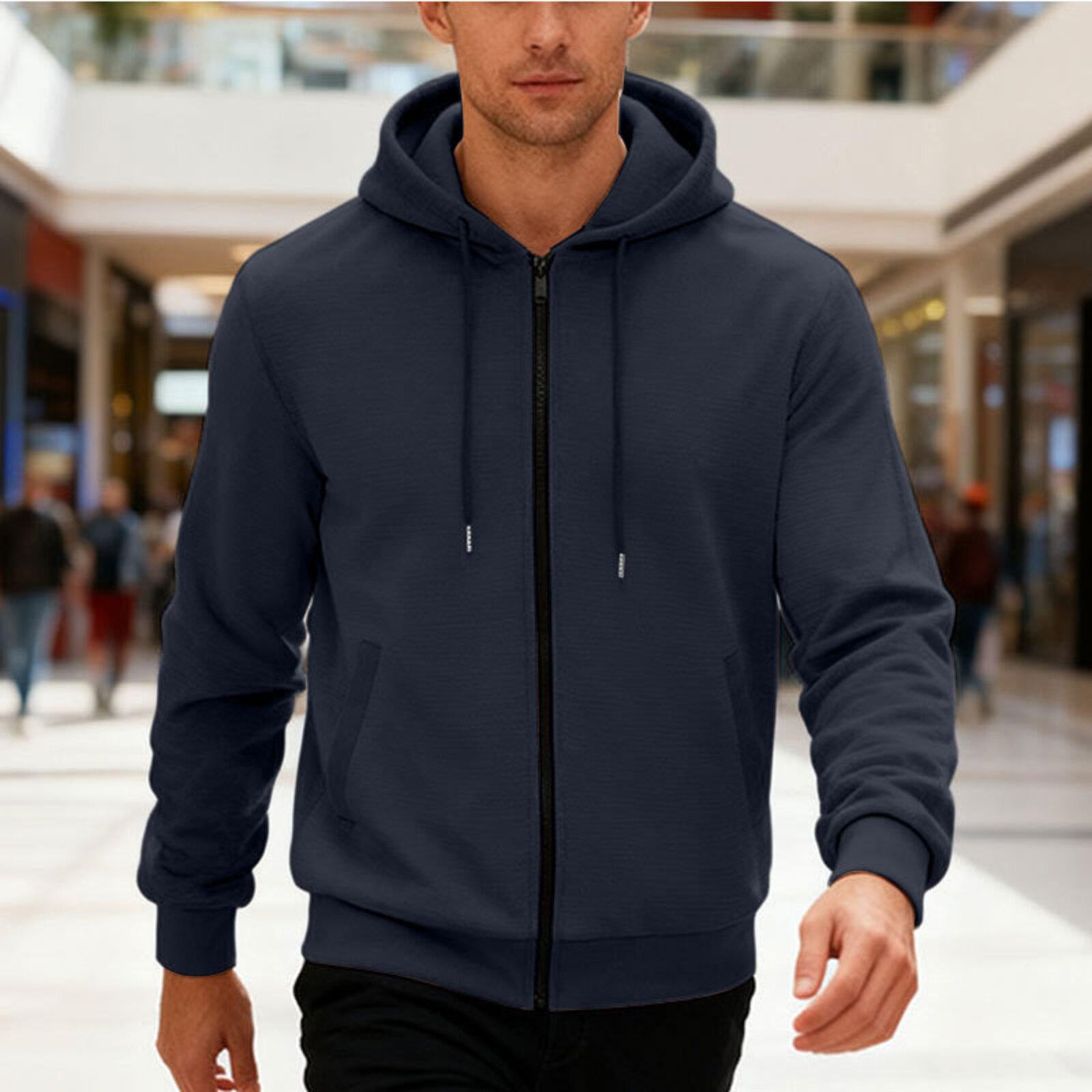 

Мужская повседневная спортивная толстовка-кардиган на молнии с капюшоном из флиса свободного кроя однотонного цвета XL тёмно-синий