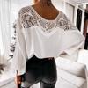 Spring and Autumn Long Sleeve Lace Shirt Solid Color Commuter Top Round Neck