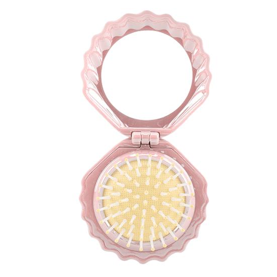 2-In-1 Mini Air Cushion Brush with Makeup Mirror Portable Shell Shape Travel Hair Comb Women Girls Folding Round Mirror Scalp
