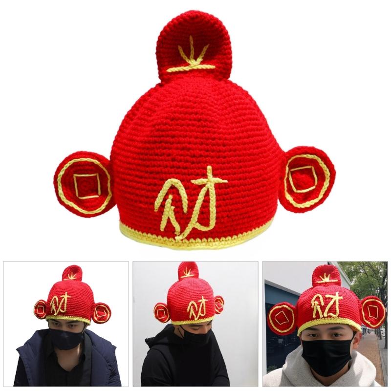 Fortune God Hat For Festival Celebration Comfortable Knitted Beanies Hat For Traditional Festival And Cultural Gathering