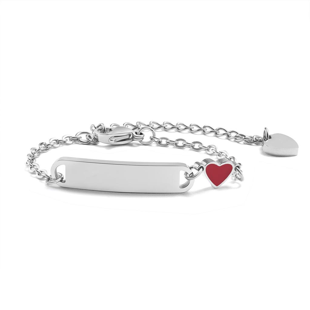 Free Enraving Heart Bracelet Girl Boy , Adjustable Stainless Steel Chain, Personalized Name Date Birthday Gift Not Allergenic