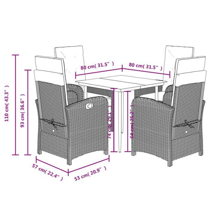 VidaXL Garden Dining Set with Cushions 5 Pcs, Table and Chairs with Adjustable Backrest, Outdoor Patio Furniture 3212332