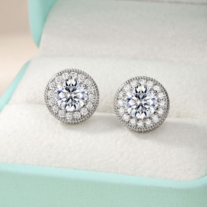 Womens Sterling Cubic Zirconia Stud Earrings Full Pave Round Design Elegant Daily Wear Jewelry