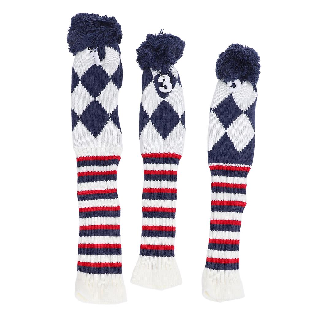 3 Stück Golfschlägerkopfhülle Stilvolles Muster Plüsch Ballschützend Kratzfest Gestrickter Golfkopf