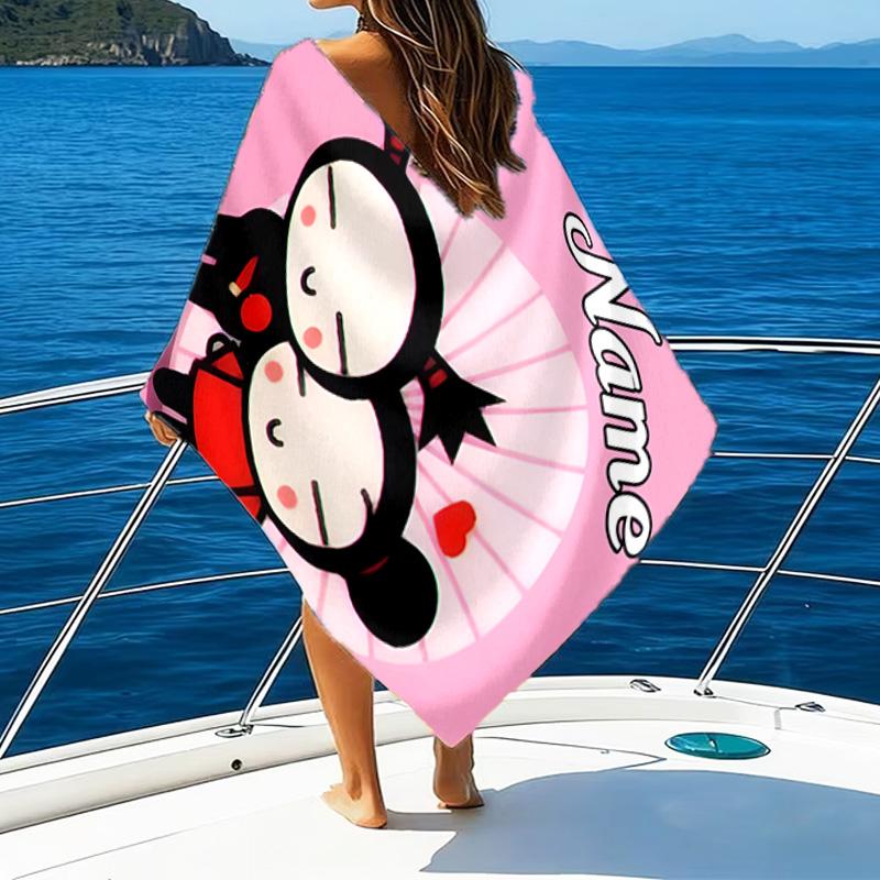 Custom Name Heartfelt Pucca Love Microfiber Beach Towel Super Soft & Absorbent for Bath, Beach, Travel  Bath Time Accessory, Fan gifts