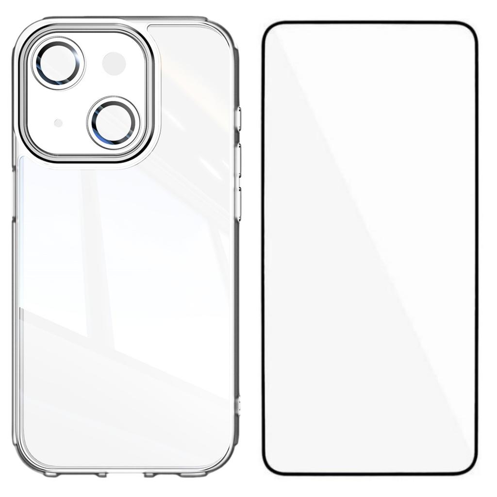 For iPhone 14 Plus TPU Case WANLONFENG Shockproof Clear Phone Cover with Tempered Glass Film