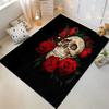 Skull and Red Roses Pattern Carpet, Gothic Style, Black Background Suitable for use as an anti-slip for living room bedroom sofas