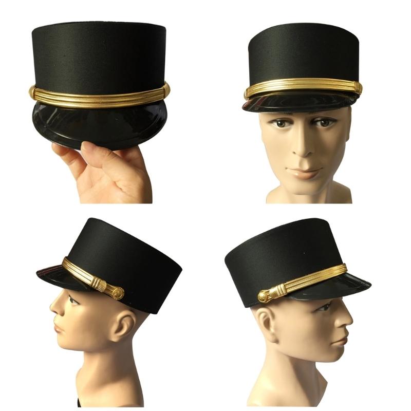 Black Security Guard Hat Carnivals Adult Soldier Hat Role Play Doorman Hotel Waiter Hat Adult Cosplay Party Black Hats