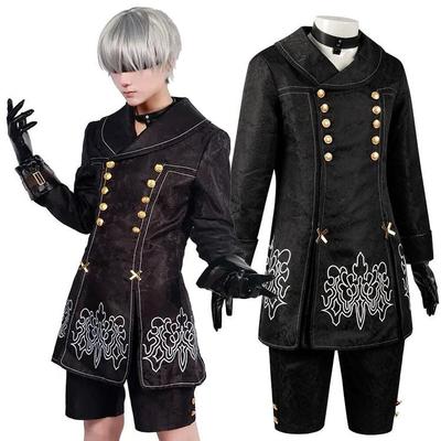 Spiel Nier Automata Yorha 9s Cosplay-Kostüm Yorha Nr. 9 Roboter, komplettes Outfit für Männer, schwarzes, besticktes, bedrucktes Jacken- und Hosen-Set