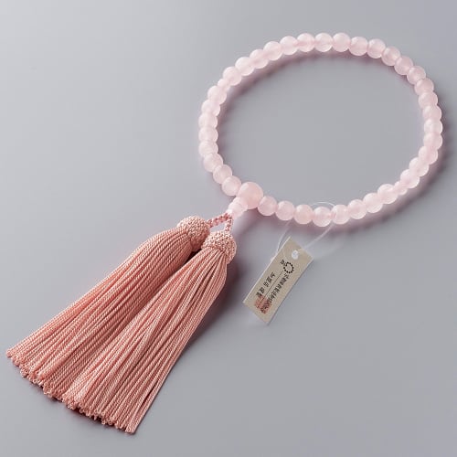 Buddhist Altar Shop Takita Shoten Kyoto Buddhist Prayer Beads for Women, 7mm Rose Quartz Beads, Silk Tassel with Prayer Bead Bag, Suitable for All Sec