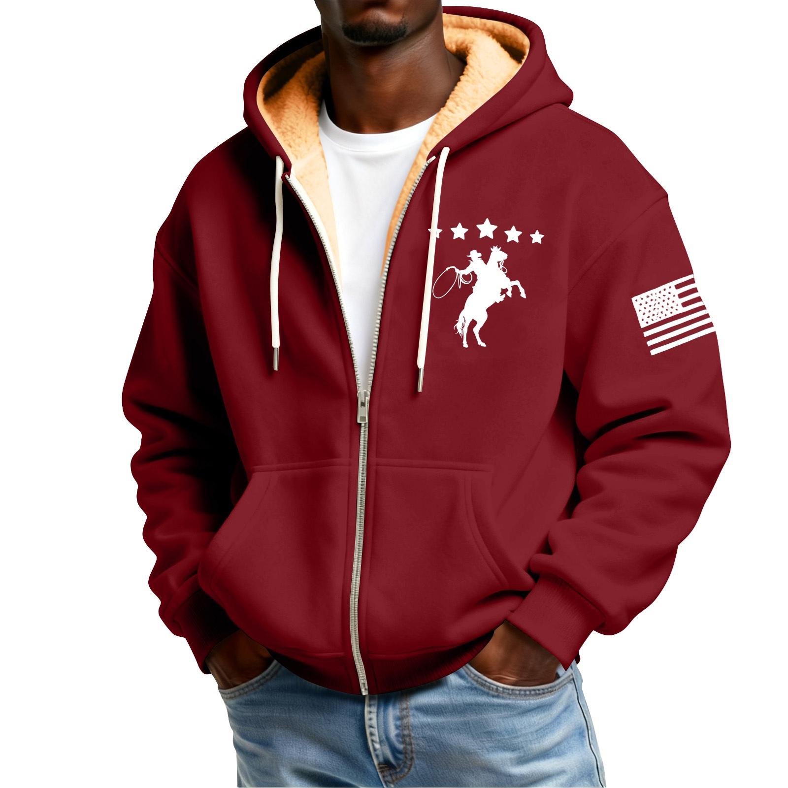 

Мужской флисовый кардиган с капюшоном на молнии и с принтом, с карманами, мужской повседневный кардиган XL