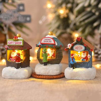 Christmas LED Houses Claus  Pine Needles Snow Christmas Snowman Glowing Ornaments Resin Santa View Holiday Gift Toys for Kids