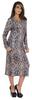 Bimba Printed Long Bodycon Dress With Pockets For Women Full Sleeves Dress Midi