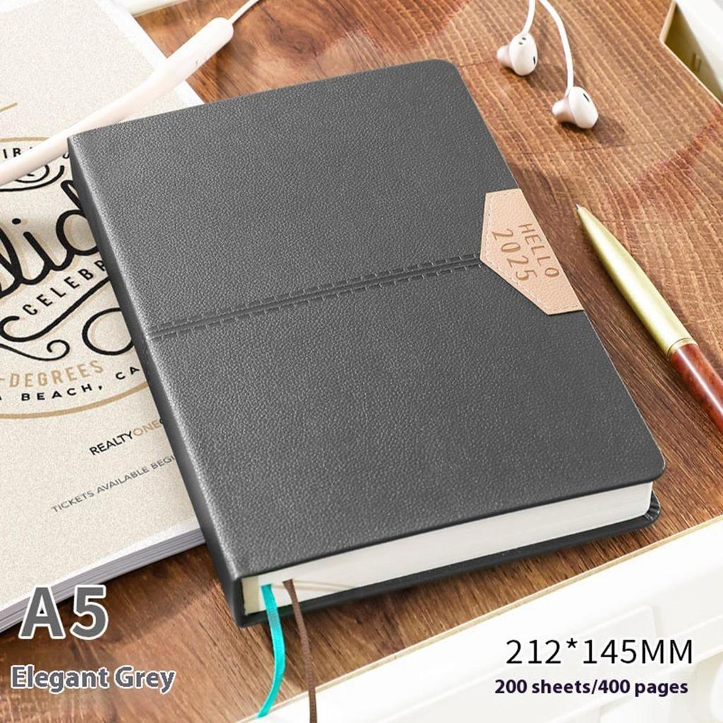A5 Leather 2025 Business Schedule, Student Daily Planner, 365-day Record Book, Notepad, Memo, 200 Sheets, 400 Pages