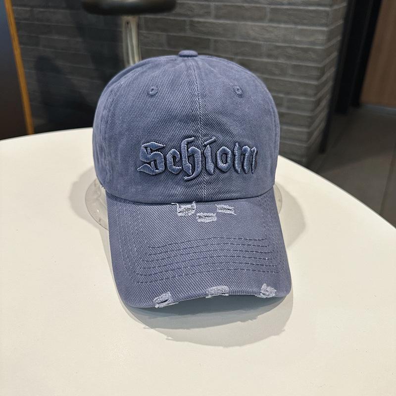 Trendy Distressed Frayed Baseball Cap, Soft Washed Cotton Letter Embroidery Dad Hat for Daily Use небесно-голубой
