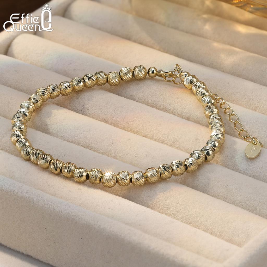 EFFIE QUEEN 925 Sterling Silver Simple Beads Bracelet Fashion Chunky 4mm Ball Beads Chain Bracelet Stackable Jewelry Gift GAB04