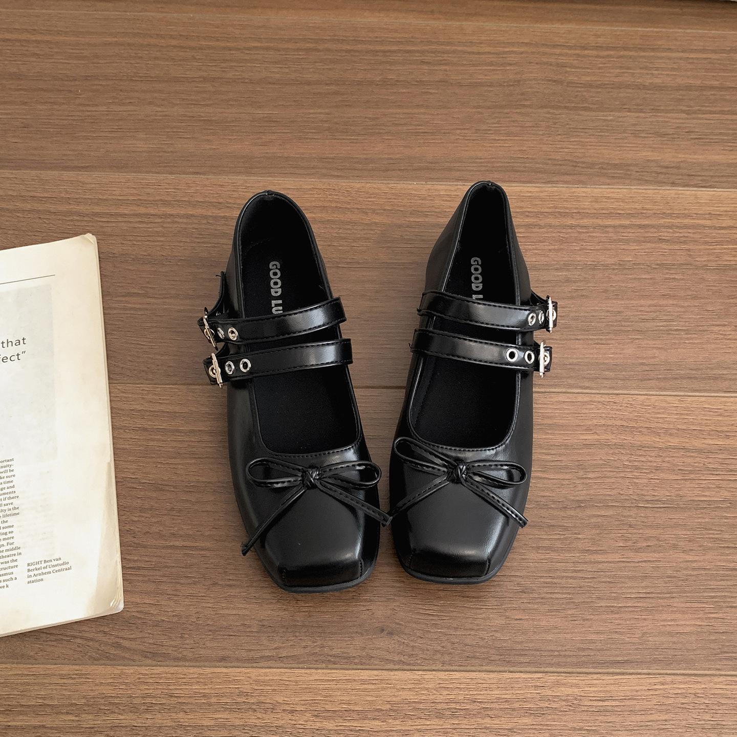 

Black French square head inner height increase shallow mouth flat sole shoes women s summer 2025 new skirt height increase Mary Jane shoes 40 чорний