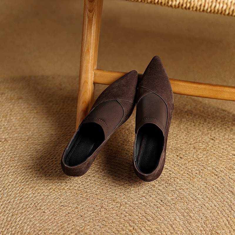 Krazing Pot Sheep Suede Autumn Winter Shoes Stiletto Med Heels Size 43 Size 42 Pointed Toe Deep Mouth Pumps