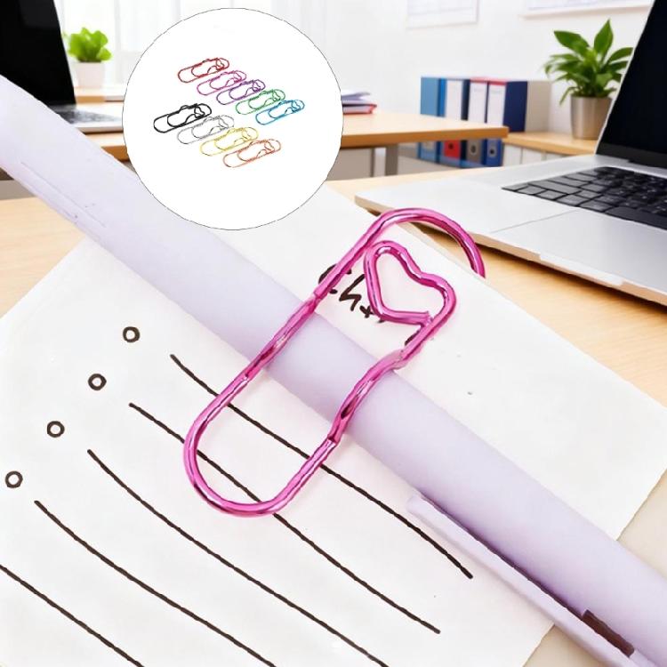 Set of 30 Cuteness Heart Shape Paper Clips Cartoon Bookmarks Set for Offices School Supplies Fun Document Organization