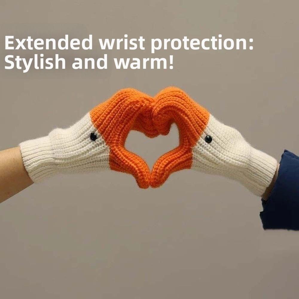 Fashion Orange Cartoon Goose Gloves Polyester Windproof Winter Knitted Gloves Warmer Thickened Anti-cold Mittens Outdoor