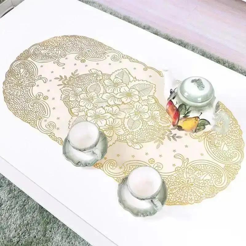 1Pcs Vintage Lace Embroidered Oval Tablecloth for Wedding Party Home Tea Table Mats Kitchen Decoration Waterproof PVC Desk Cloth