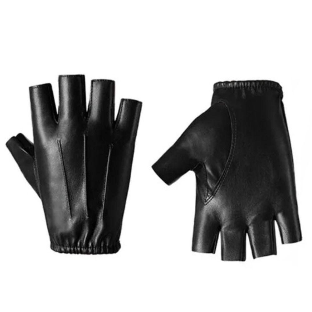 Fitness PU Leather Gloves Riding Cycling Gloves Motorcycle Fingerless Mittens  Driving Fishing