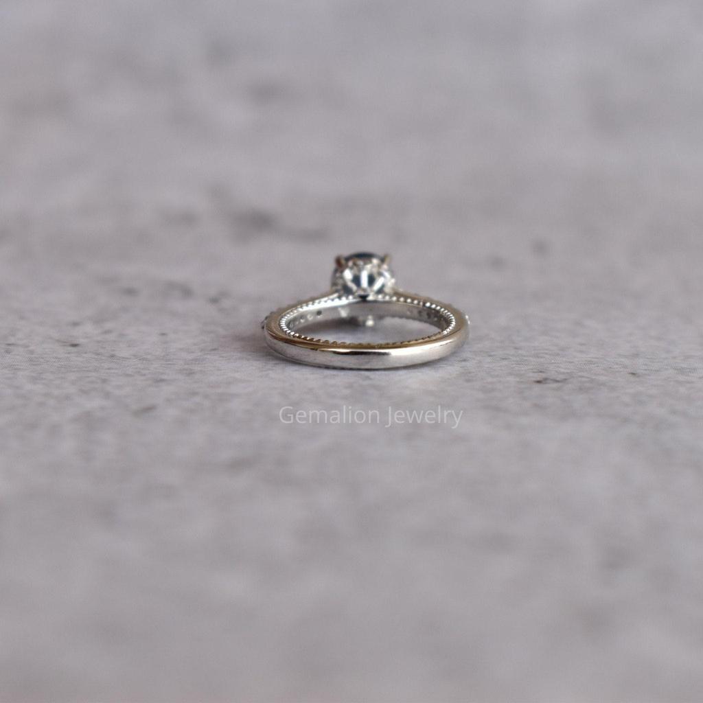 Vintage Natural London Blue Topaz Ring, Round Cut Blue Gemstone, London Blue Topaz Sterling Silver Finished with Rhodium, Topaz Halo Ring