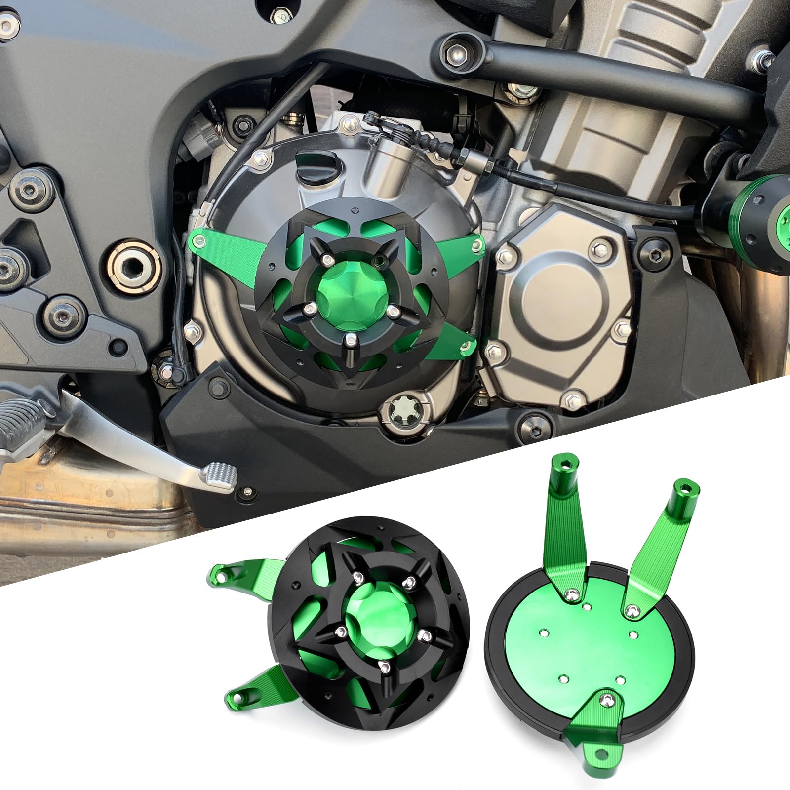 

LEDISHUN Engine Cover, Engine Slider, Engine Guard for Kawasaki Z1000, Z1000SX, Ninja 1000 (2010-2024), and Z900 (ZR900B) (2017-2024) (Green)