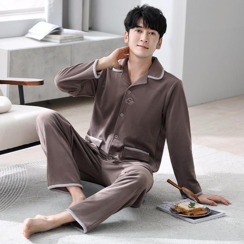 

Pajamas Men S Autumn And Winter Thickened Fleece Long Sleeve Warm Coral Fleece Island Fleece Loungewear Spring And Autumn Large Size Set L