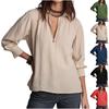 Women's Fashion Color Flared Lapel Zipper Cotton-Linen Loose Shirt Top