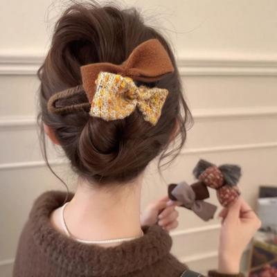 Mädchen Haarnadel Doppelschleife Dekoration Weiches Filz Herbst Winter Haarspange Große Größe Hinterkopf Haarnadel Haarschmuck