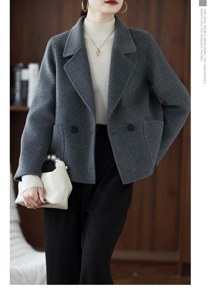 Palton de lână față-verso pentru femei Toamnă/Iarnă 2025 - Stil coreean, Croială lejeră, Scurt, La modă, Versatil.