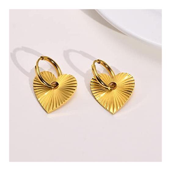 Rockyu Hoop Earrings for Women, Gold Brand, Heart Earrings, Swaying Pattern, Light Surface, Mirror Surface Treatment, Surgical Stainless Steel,
