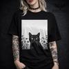 Unisex Wearing T Shirt With Black Cat In A Wildflower Garden Vintage Linoprint Graphic Tee Vintage Designer Clothes