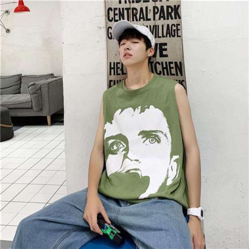 

Летний мужской жилет без рукавов с круглым вырезом, свободный большой размер, популярная спортивная майка с уличным принтом 2XL зелёный